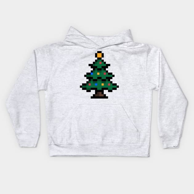 Cute pixel christmas tree Kids Hoodie by Pixelo